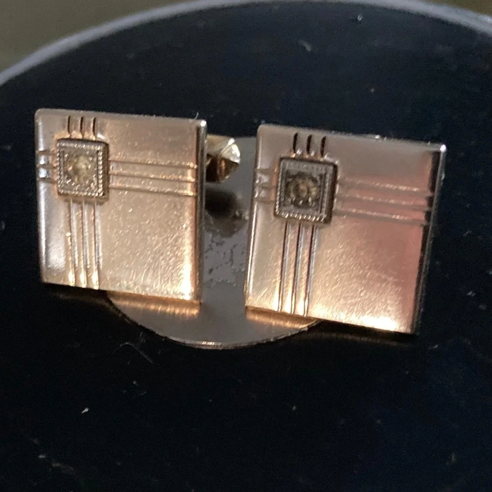 Vintage Anson Brushed Gold Art Deco Cufflinks – Patent Pending 1956-1961